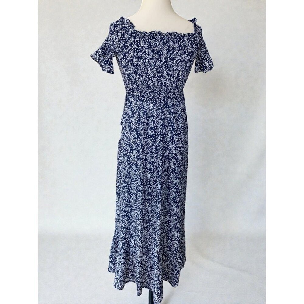 Lulus Blue White Floral Off Shoulder Smocked Maxi Dress NEW Womens XS